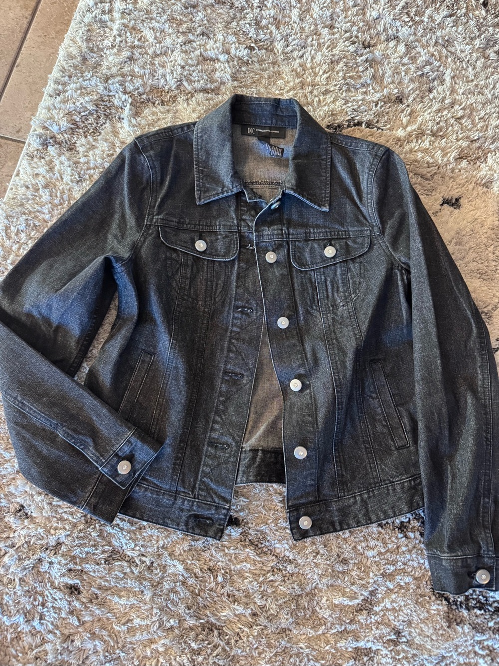 INC International Concepts Washed Black Denim Jacket